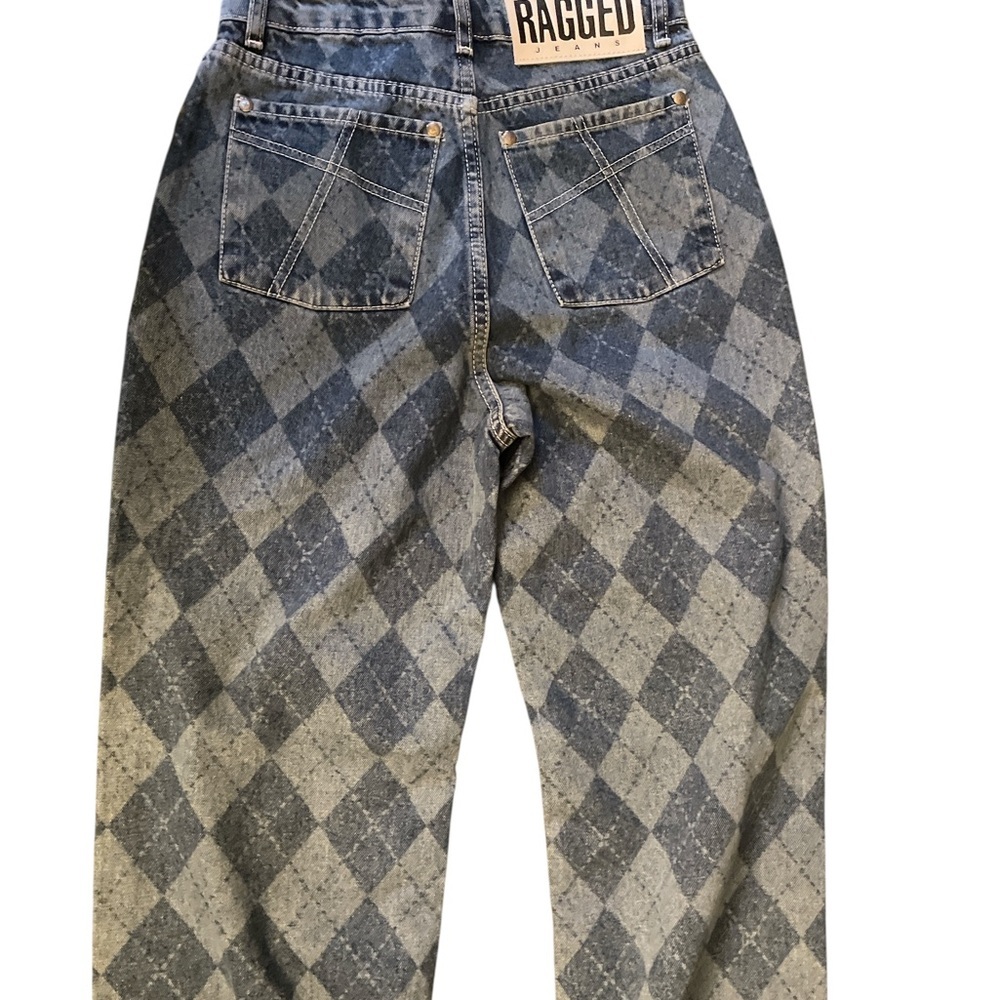 The Ragged Priest Detention Argyle Print Denim Dad Jeans Womens Size 26 - Picture 3 of 4